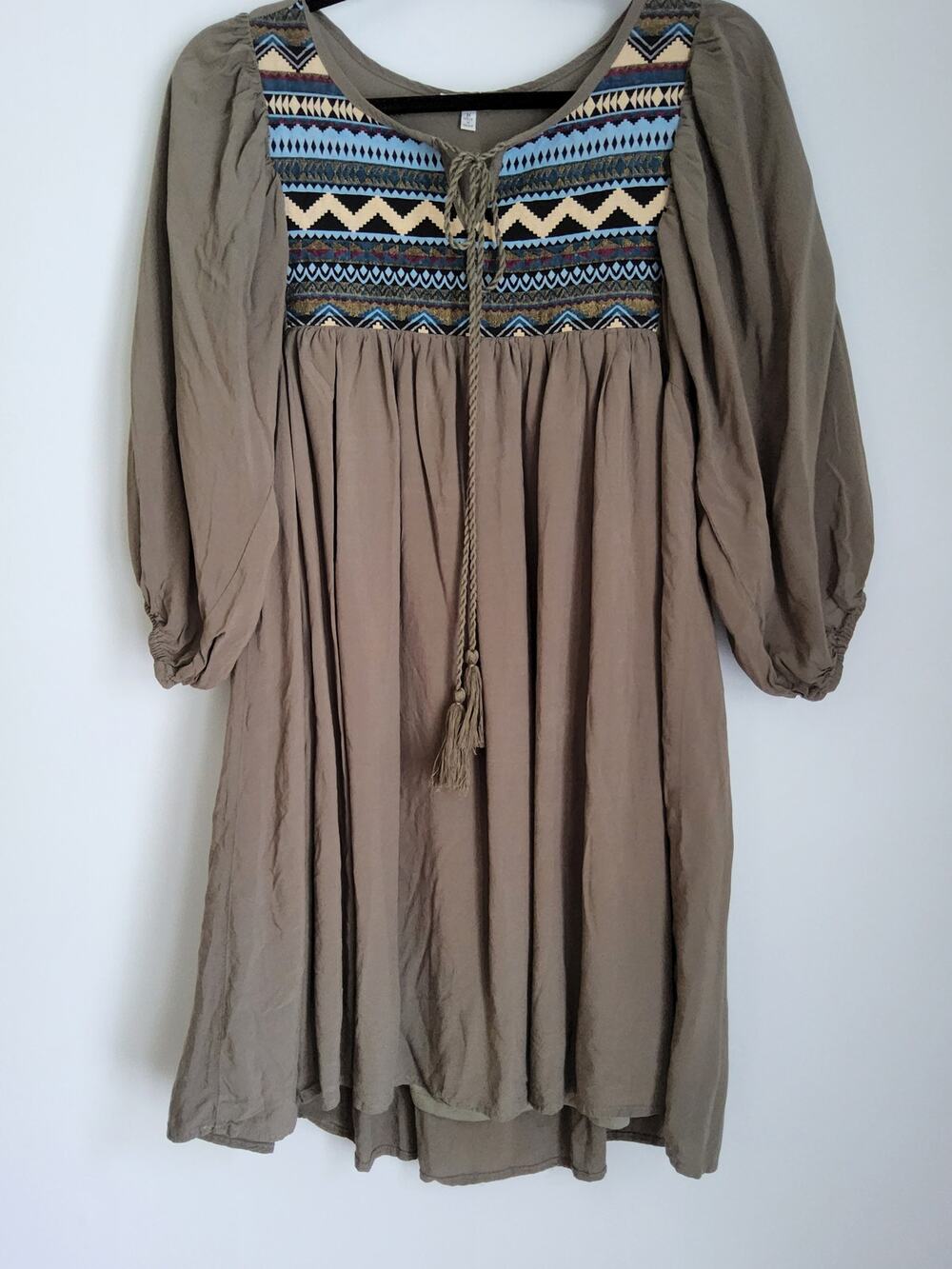 Jodifl Boho Dress Geometric Tribal Print Babydoll Tunic 100% Rayon